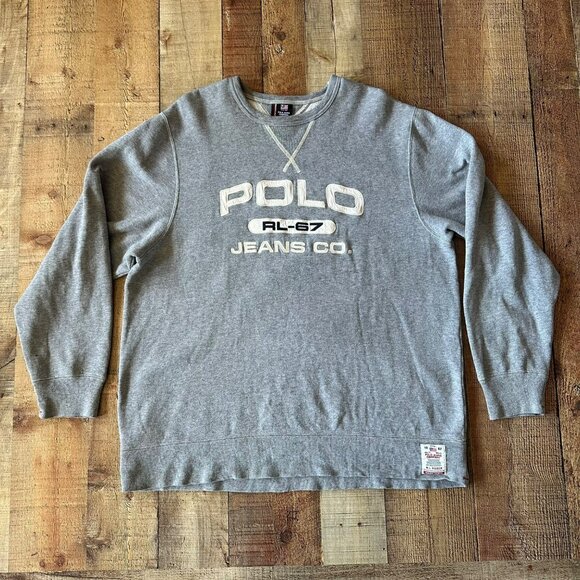 Polo Ralph Lauren RL-67 Jeans Co. Pullover Crewneck Sweater Mens X-Large Gray - Picture 1 of 6